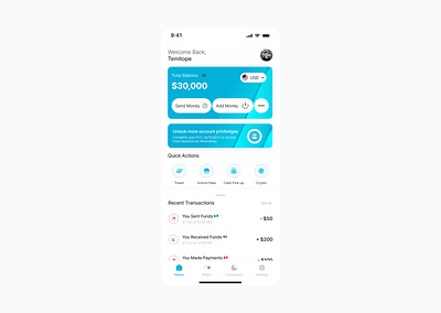 Mobile Home Page - Wiremoney design finance fintech ui ui design ux ux design