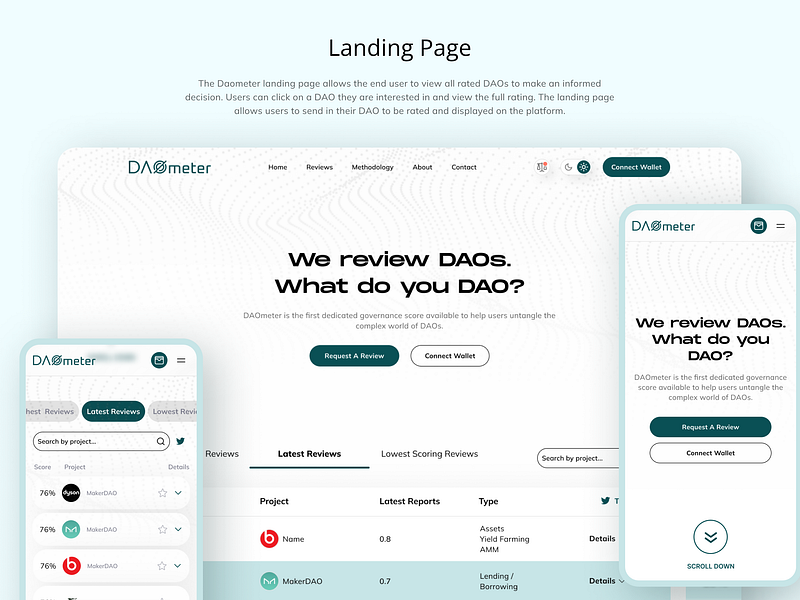 DAOmeter Landing page landing page ui ux web3