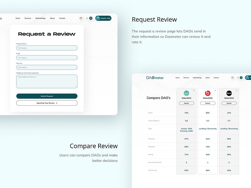 Request and compare reviews app ui ux web3