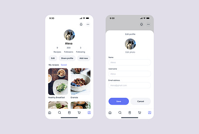 Food recipe App - Account & Profile Screen app design app ui mobile app mobile ui profile profile screen ui ui design ux ui