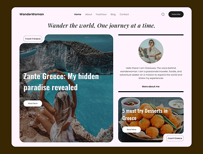 Wanderwoman Travel Blog- Hero Section herosection lifestyleblog travelblog ui uiinspiration uiux webdesign