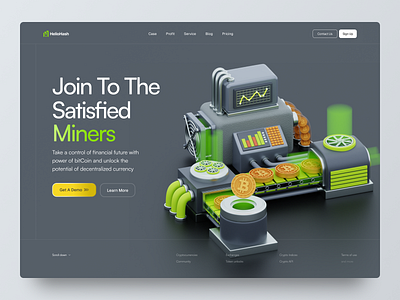 Mining Crypto - 3D Header Website 3d analytics bitcoin blender c4d crypto data header hero icon illustration maya miners mining render trading website