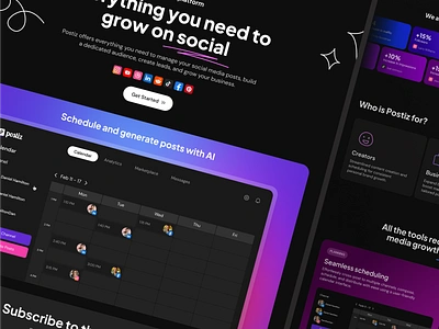 Postiz landing page branding creative dark design designstudio github gradients graphic design illustration interface logo social networks tech ui uidesign uxui web design