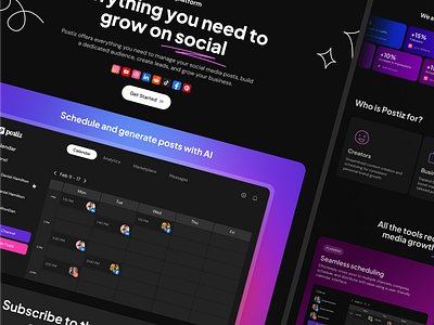 Postiz landing page branding creative dark design designstudio github gradients graphic design illustration interface logo social networks tech ui uidesign uxui web design