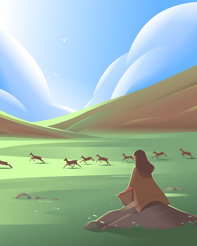 Habitat 2dillustration adobeillustrator animals artwork calming deer flatillustration green habitat illustration illustrator mountains nature ourplanetweek vector vectorart vectorillustration woman