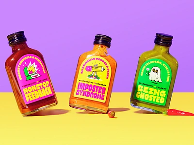 Bottling things up bottle branding characters computer design ghost hot sauce illustration packaging patswerk sticker stickers vector