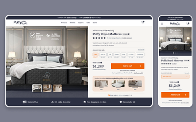 Product Detail Page UI/UX Redesign - Puffy branding ecommerce furniture business product design product detail page react ui user experience ux