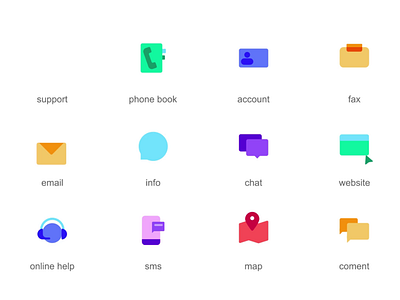 Contact Service 2d Icons Set Animation 2d 2d icons account animated icons animation chat comment email fax flat icons icons set info map motion online help phone book sms support website