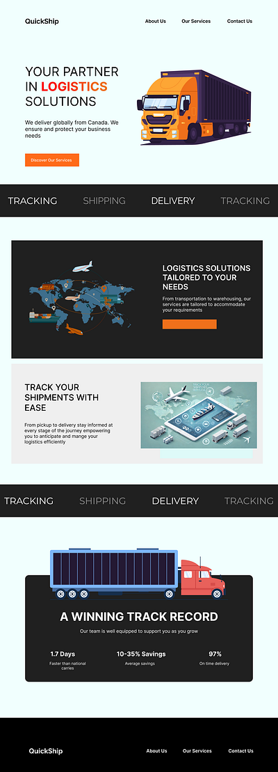 QuickShip - Logistics Company canada logistics modern ui shipments trucking trucks ui uiux web design website design