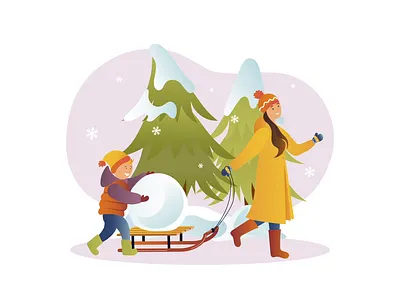 Winter Activities 2D Animation 2d animation child cold weather family activities flat holiday illustration kid mother motion play sledding snow snow play snowball snowflakes snowy landscape winter winter sport