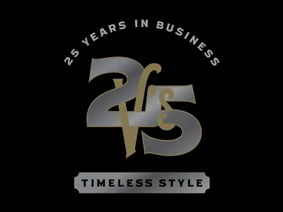 V's Barbershop 25th Anniversary Monogram 25 years 25th anniversary anniversary arizona arkansas barber barbershop branding hunter oden lockup monogram silver anniversary style typography vintage