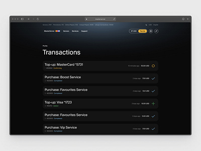 Masterserver Transactions Page app branding design graphic design illustration logo typography ui ux vector