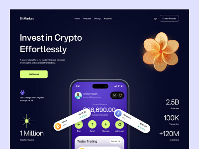 Crypto Trading - Website bitcoin crypto crypto website cryptocurrency deisgn finance landing page minimalist product ui ux web website design