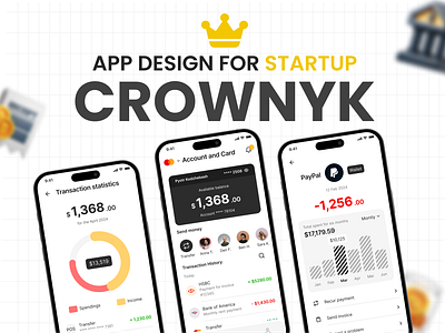 ✨ Crownyk Fintech & Banking Mobile App UI/UX Design for Startup app app design branding crownyk design finance app graphic design illustration logo mobile app design mobile banking app ui ui design user experience user interface ux ux ui design vector