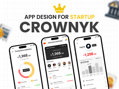 ✨ Crownyk Fintech & Banking Mobile App UI/UX Design for Startup app app design branding crownyk design finance app graphic design illustration logo mobile app design mobile banking app ui ui design user experience user interface ux ux ui design vector