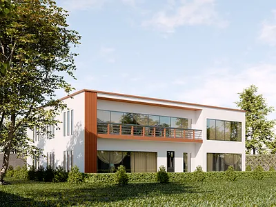 Cherry House 3d 3dmodel archviz blender contemporary day exterior garden house noai photoshop render tree warm