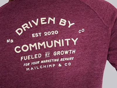 Mailchimp & Co Swag badge brand design brand identity branding corporate swag graphic design machine shop mechanic mechanic shirt merch retro retro type retro typography swag sweater sweater design type lockup typography