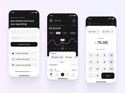 Zimple - Expense Tracker App 💵 app design expense tracker expenses graphic design mobile app mobile app design ui uiux ux