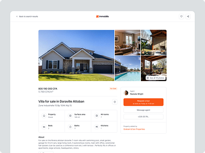 Immobilis - property page airbnb b2b clean contact contact component gallery message minimal property property details property listing property photos saas ui web app