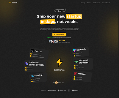 Ship fast landing page redesign dark figma landing page shipfast ui