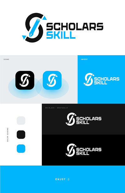 Scholars skill logo | Iconic Wordmark Logo 3d branding business logo company logo custom design graphic design icon icon logo illustration letter logo logo logo design s letter logo skilled logo tech logo wordmark logo