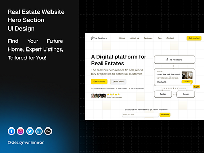 Real Estate Hero Section UI Design designinspiration herosectiondesign homebuyers homesearch interactivedesign landingpagedesign propertyfinder propertylisting realestatemarket realestateui realestatewebsite responsivedesign uiuxdesign userexperience webdesign