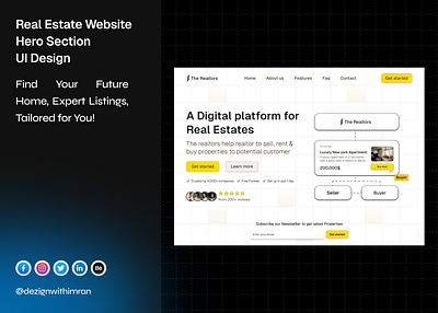 Real Estate Hero Section UI Design designinspiration herosectiondesign homebuyers homesearch interactivedesign landingpagedesign propertyfinder propertylisting realestatemarket realestateui realestatewebsite responsivedesign uiuxdesign userexperience webdesign