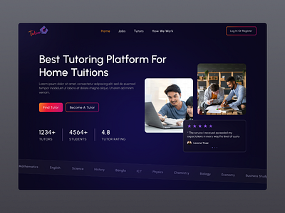 Tutoni - Home tutor landing page dark darkmood education minimal ui