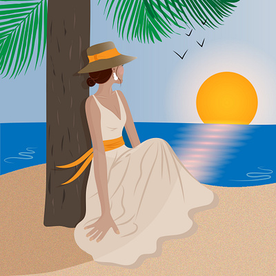 Lady by the ocean branding design draw graphic design illustration illustrator logo ocean sketch summer ui vector вектор девушка дизайн иллюстрация леди лого океан