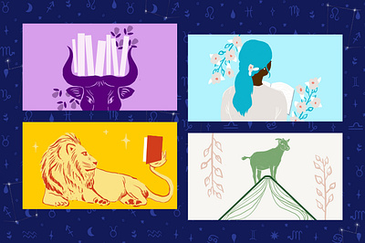 Bookish Horoscopes book illustration brand illustration content illustration editorial graphic design horoscope illustration marketing social zodiac