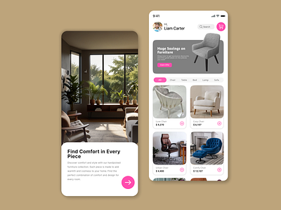 Furniture Mobile App Design app design application branding chair design ecommerce figma graphic design interior mobile app mobile ui shopping sofa ui ui design uiux user experience user interface ux vector