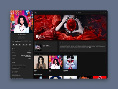 Artist Page app artist black clean minimal music player product red ui ux