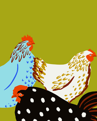 Girls Day animals birds chicken chicken illustration chickens digital painting farm hens illo illustration painting procreate