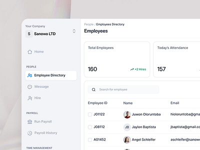 Employee Directory dashboard design fintech hr hrm payroll ui uiux ux