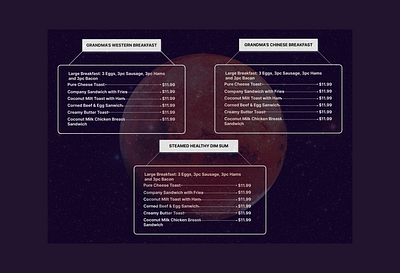 Mars Madness Menu 3d about us asian branding chinese design food food menu graphic design illustration logo mars menu outerspace planet restaurant solar system space ui