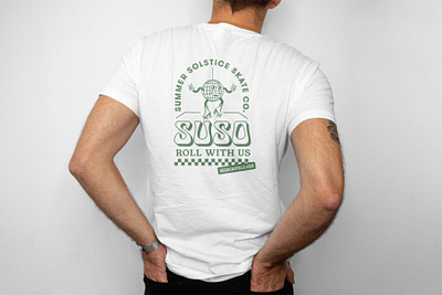 SUSO Skate Co Roller Rink Shirt brand identity brand illustration character illustration dancing disco disco ball disco ball illustration illustration merch party peace out peace sign retro retro illustration roller rink roller skate rollerskating shirt swag design tshirt