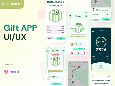 Step Tracking App apple app box design figma flow gift box graphic design health app jogging app mobile application prize product product manager run app step tracking ui ui designer uiux ux wireframe