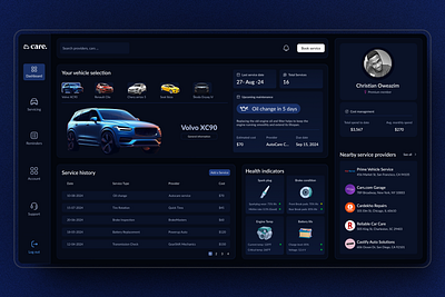 Carcare vehicle maintenance & servicing dashboard automotive car dashboard uxdesign vehicle webap