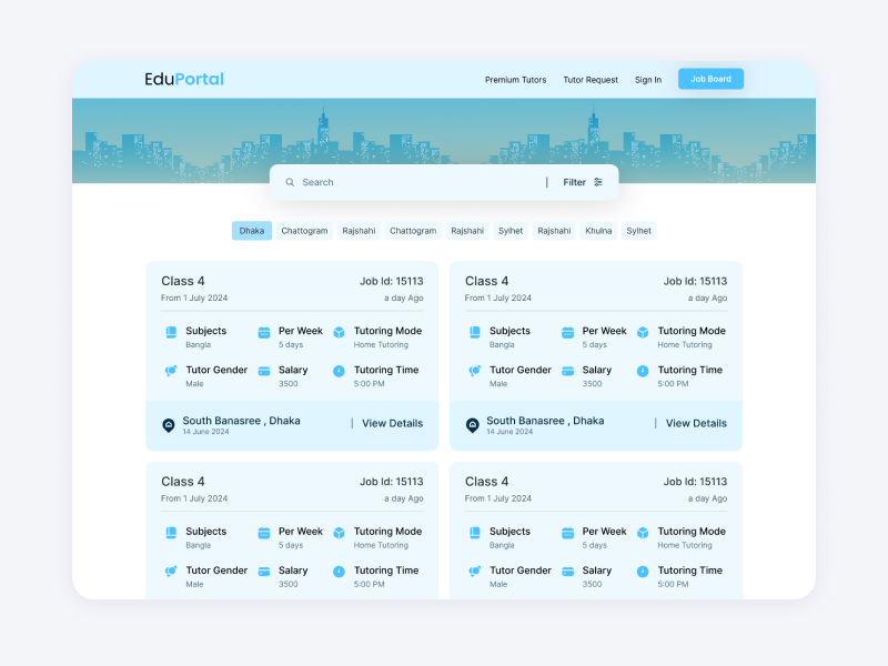 Tution Job Seeker Website design figma job jobportal landing page ui user interface ux webdesign website