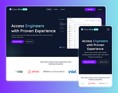 InternPro.ai - Website Redesign access branding design experience get incubator industry interns internship landing logo marketing page platform product design saas startups ui ux design visual design