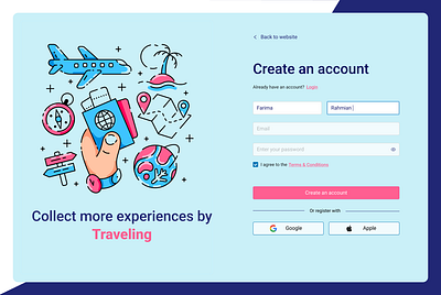 Sign-up page Travel / UI/UX Design booking illustration travel travel agency ui ux