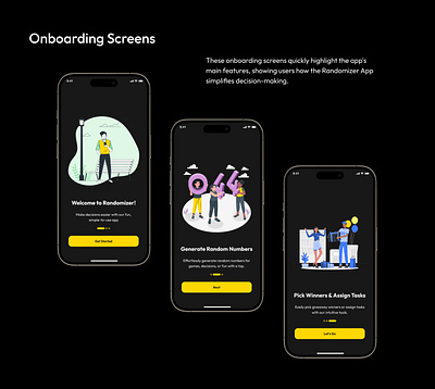 Randomizer - Onboarding Screens app design illustration mobileapp mobiledesign ui uiux ux