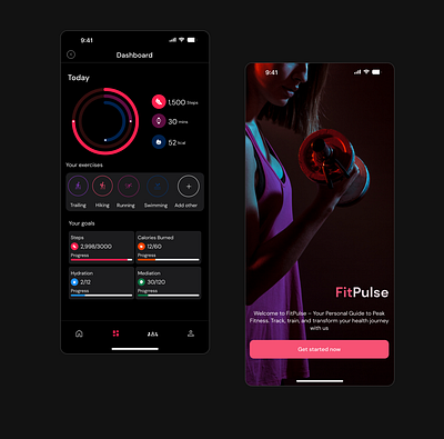 A fitness tracking app dashboard app design app ui dark mode design fitness mobile app design product design ui ui design uiux ux