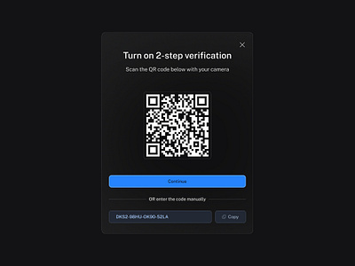 2FA Modal QR Code 🧼 2fa app appdesign black blue branding code dailyui design figma illustration ios logo minimal qrcode scan scanqrcode ui ux verification