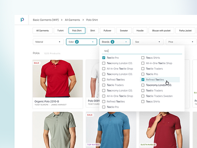 Filtering Products | Search and Select application b2b cards clothing configurator app design desktop feature figma filter filters garments illustration multi select product cards search ui ui design ux design web app