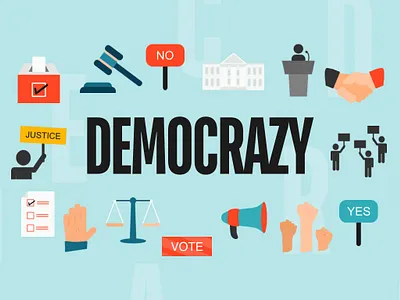 Democrazy colors democrazy demonstration election hammer justice raise hand scale vote