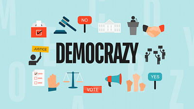 Democrazy colors democrazy demonstration election hammer justice raise hand scale vote