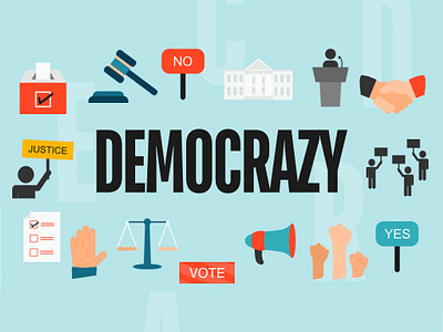 Democrazy colors democrazy demonstration election hammer justice raise hand scale vote