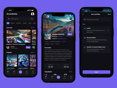 Game streaming platform daily ui daily ui challenge design game streaming app product design streaming app streaming platform ui ui ux uiux user experience user interface ux design web design