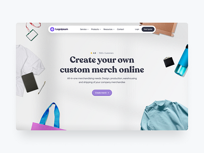 Custom Merch Service Hero clean ui custom merchandise platform hero section landing page merch merchandise ui uidesign uiux ux web design website design